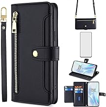 Phone Case for OnePlus 8 Pro One Plus 8Pro 5G Wallet Cover and Screen Protector Zipper Credit Card Holder Slot Kickstand Flip Cell Accessories On 1Plus 1 + Plus8 1+ OnePlus8Pro Women Men Black