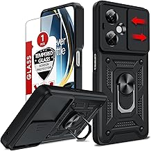 Compatible for OnePlus Nord-N30 5G Case: with Slide Camera Cover and Screen Protector, Heavy Duty Shockproof Protective Cell Phone Cover with Metal Magnetic Ring Kickstand for Nord N30, Black