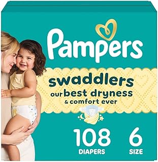 Swaddlers Diapers, Size 6 (23-44 lbs), 108 Count, Absorbent, Keeps Baby Dry and Comfortable, Skin Safe Disposable Baby Diaper (Packaging May Vary)