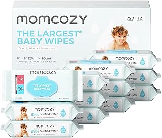 Baby Wipes-Extra Large Size Design, 99% Water Based, Unscented & Hypoallergenic, Cleansing & Moisturizing Baby Wipes for Sensitive Skin, 12 Flip-Top Packs (720 Wipes Total)