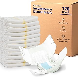 Adult Diapers Incontinence Briefs X Large, 120 Pack Double Case - for Men and Women - Quilted Moisture and Odor Lock - Light-Moderate Absorbency, Secure Fit Refastenable Tabs, Elastic Gathers