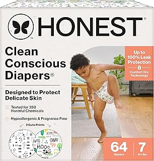 Sponsored Ad - Clean Conscious Diapers for Delicate Skin, Up to 100% Leakproof Hypoallergenic Fragrance-Free Baby Diapers, Gender Neutral Prints, Super Club Box, Size 7 (41+ lbs), 64 Count