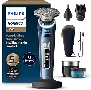 Sponsored Ad - Philips Norelco Shaver i9000 Prestige, Wet & Dry Electric Shaver, Mystic Aqua, SenseIQ Technology, Triple Lift & Cut System, 360 Rotating Dual SteelPrecision Blades, Nose Trimmer, XP920
