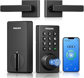 WiFi Deadbolt Smart Lock with Handle, APP/Voice/Fingerprint/Passcode/Key Unlock, Smart Locks for Front Door with Handle Set, Backlit Keypad Deadbolt, Keyless Entry, Remote Control, Auto-Lock