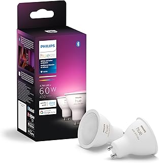 Smart 60W GU10 LED Bulb - White and Color Ambiance Color-Changing Light - 2 Pack - 450LM - Indoor - Control with Hue App - Works with Alexa, Google Assistant and Apple Homekit, 584680