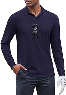 Men's Long Sleeve Polo Shirts Moisture Wicking Golf Shirts Lightweight Athletic Collared Shirt