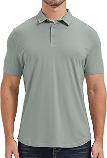 Sponsored Ad - Mens Lightweight Bamboo Viscose Polo Ultra Soft Curved Hem UPF 50+ Casual Collared Golf Shirt