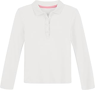 Girls' Uniform Long Sleeve Polo with Ruffle Placket