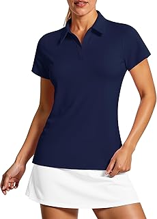 Women's V Neck Golf Polo Shirts UPF 50+ Short Sleeve Tennis Shirt Collared Workout Tops Quick Dry