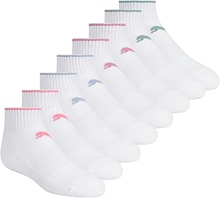 girls 8-pack Quarter Crew Socks, Everyday Wear for Kids, Extra Cushion & Arch Support