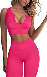 Sponsored Ad - QINSEN Workout Outfits for Women 2 Piece Ribbed Seamless Crop Tank High Waist Yoga Leggings Sets