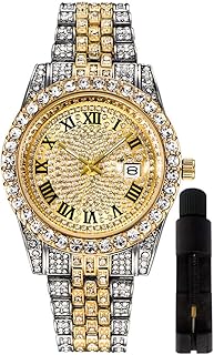 Hip Hop Watches for Men Iced-Out Bling Diamond Luxury Quartz Watches with Date