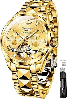 Sponsored Ad - Gold Men Automatic Mechanical Wrist Watches Luxury Dress Tungsten Steel Luminous Waterproof Sapphire Diamond Calendar Best Gifts Men