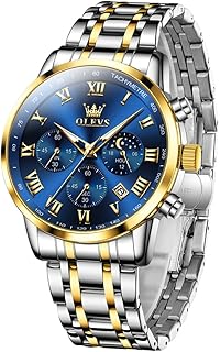 Mens Stainless Steel Chronograph Watch, Big Face Roman Numerals Date Analog Quartz Dress Watches for Men, Fashion Multifunctional Waterproof Luminous Hands Men's Wristwatch