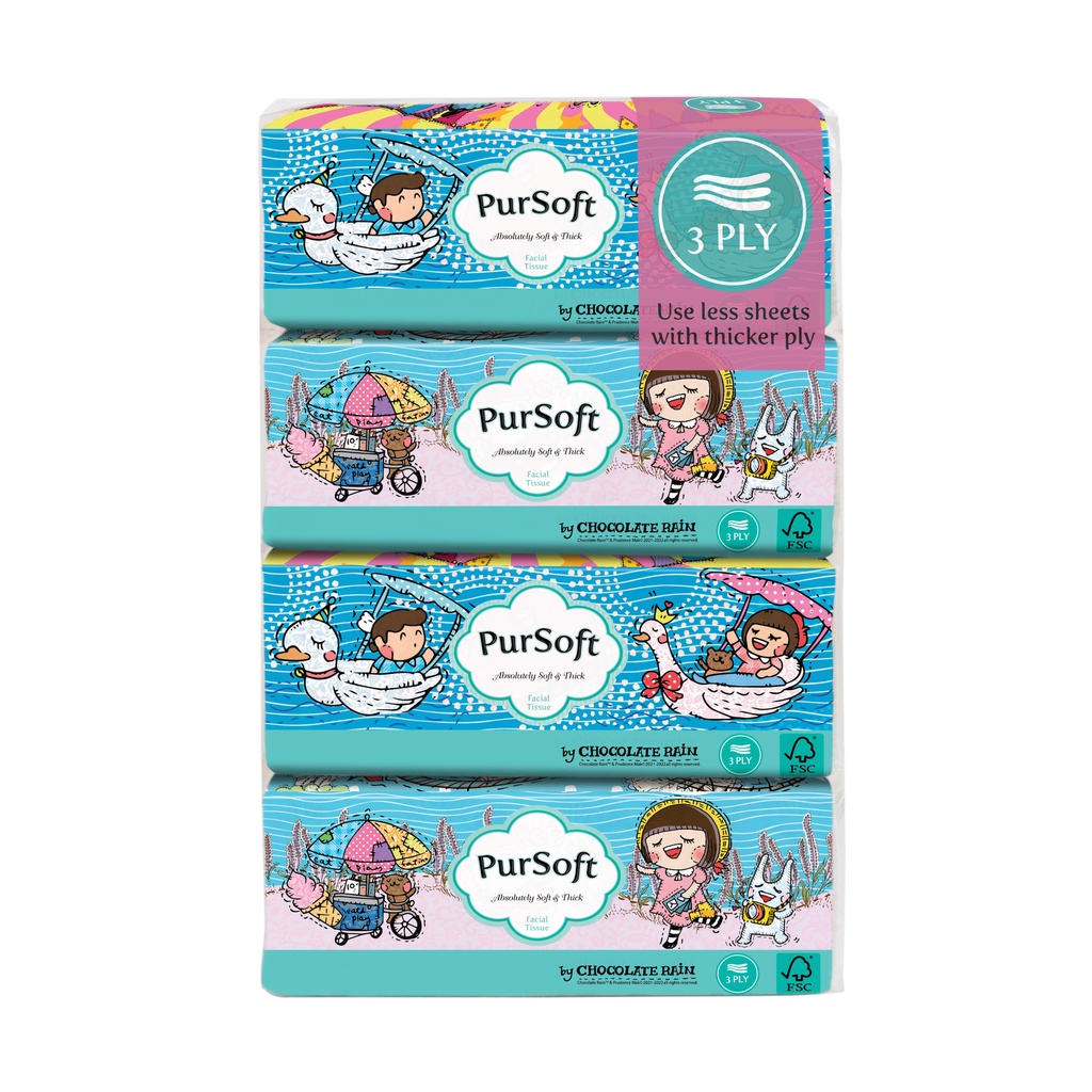 PurSoft 3ply Chocolate Rain Outdoor Soft Pack 120 sheets, Pack of 4