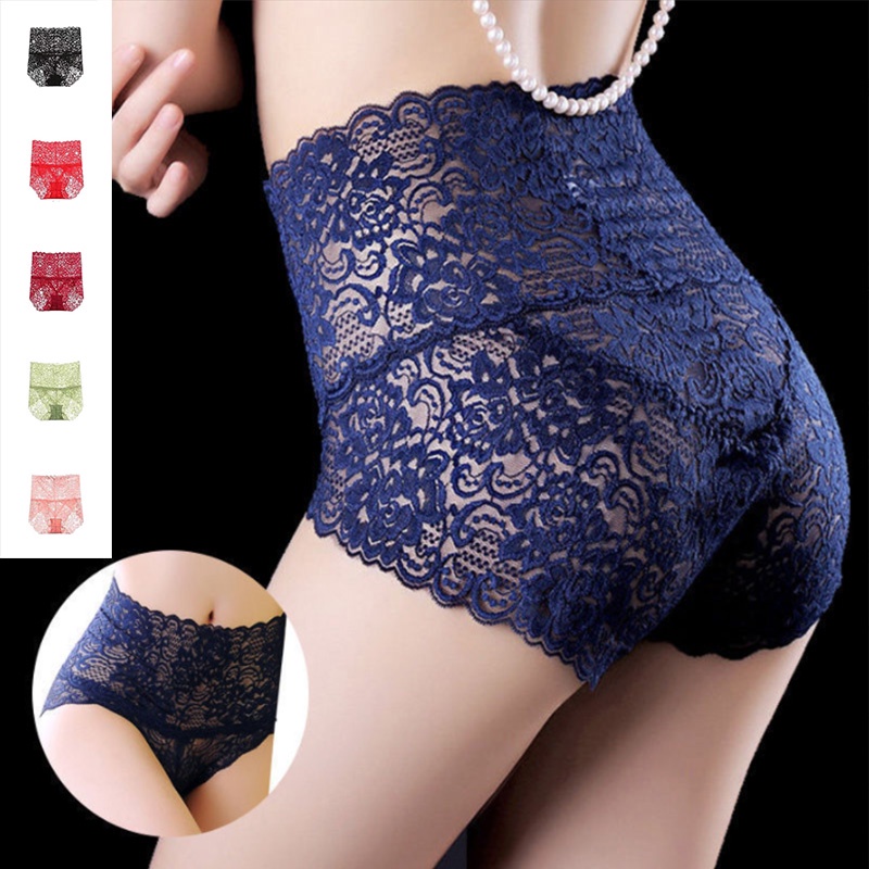 Women&#039;s High-waist Panties Sexy Lace Plus Size Panty Hollow Out Breathable Underwear Lift-Up Hip 女式大尺码内裤性感高腰无痕蕾丝内裤镂空透气提升臀部