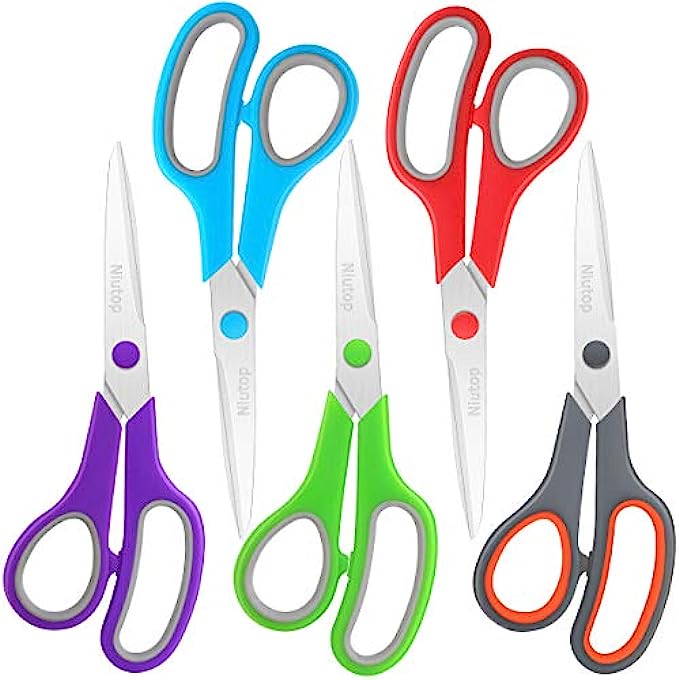 Scissors Bulk Set of 5-Pack, Niutop 8&quot; Multipurpose Sharp Sewing Craft Fabric Scissors for Office Home High/Middle School Student Office Teacher Art Supplies, Soft Comfort-Grip Right/Left Handles
