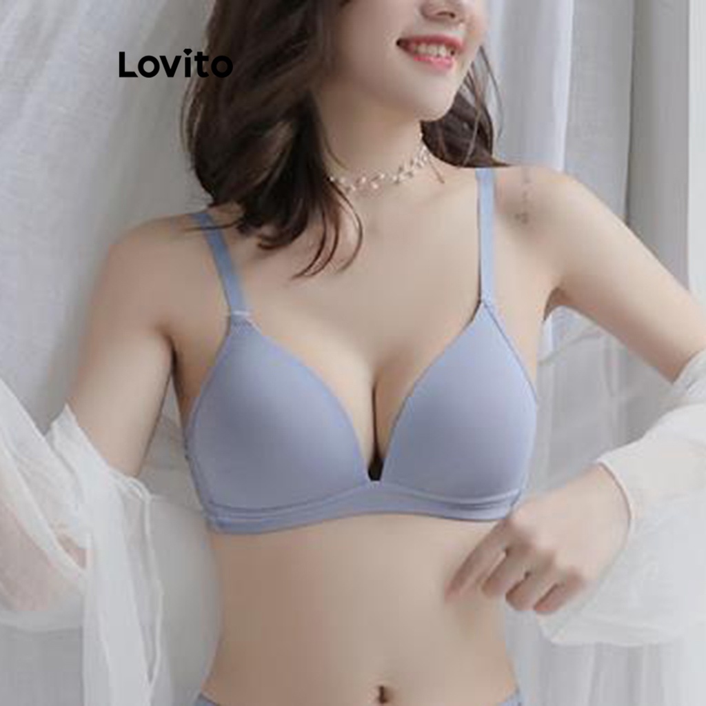 Lovito Casual Plain Basic Bralette for Women LNE39113 (Apricot/Light Green/Light Blue/Black)